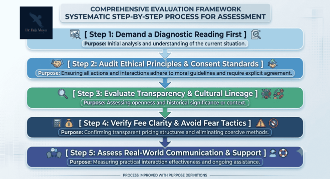 5 Steps to Select a Trustworthy Spiritual Healer, outlining a step-by-step framework for researching spiritual relationship counseling and love guidance options. (1)