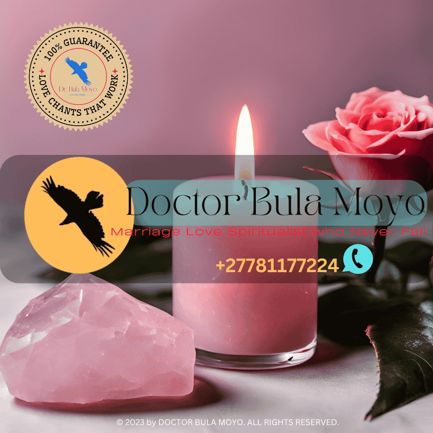 A pink candle burning beside a rose quartz crystal, symbolizing love spell energy