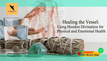 A calming scene of a bundle of dried Eucalyptus and Sage resting next to a piece of Green Fluorite. A glass of clear water with a silver dime at the bottom sits nearby.