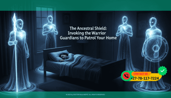 A dark room where a person is sleeping peacefully. At each of the four corners of the bed stands a tall, translucent figure made of blue and white light.