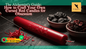 A dark, moody workshop table. A thick, blood-red candle lies horizontally. A sharp silver needle is carving a name into the wax, and red shavings are scattered around.