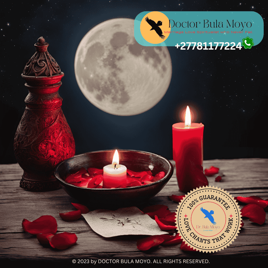 A candlelit ritual setup for casting a love spell under a waxing crescent moon.
