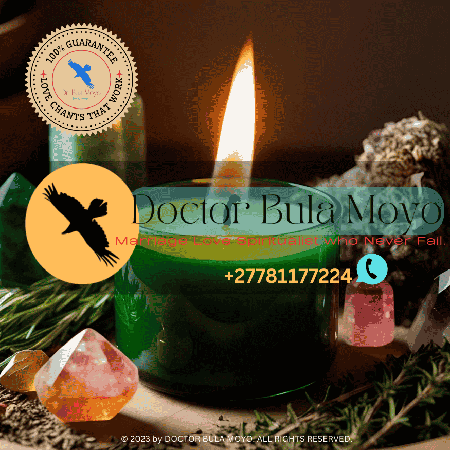A spiritual altar with herbs and candles for love magic.