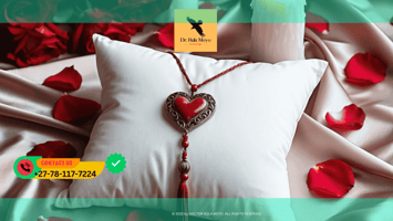 A love talisman tucked beneath a pillow surrounded by rose petals and candles.