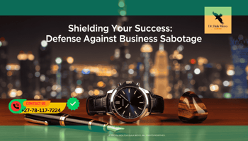A professional desk view featuring a high-end fountain pen, a luxury watch, and a small, discreet piece of Tiger’s Eye crystal; in the background, a soft-focus view of the Burj Khalifa or the Doha.