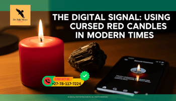 A red candle burning on a desk. Next to it, a smartphone displays a blurred social media profile. The reflection of the candle flame is perfectly centered on the phone screen.