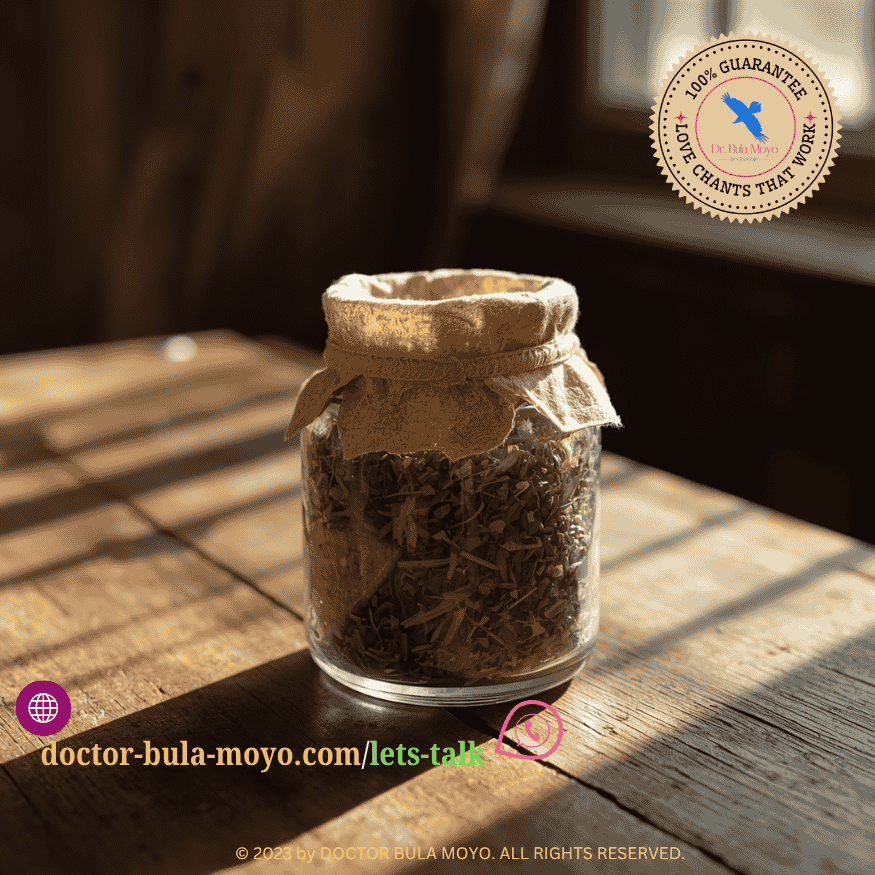 A sealed sweetening jar prepared with herbs and wax.
