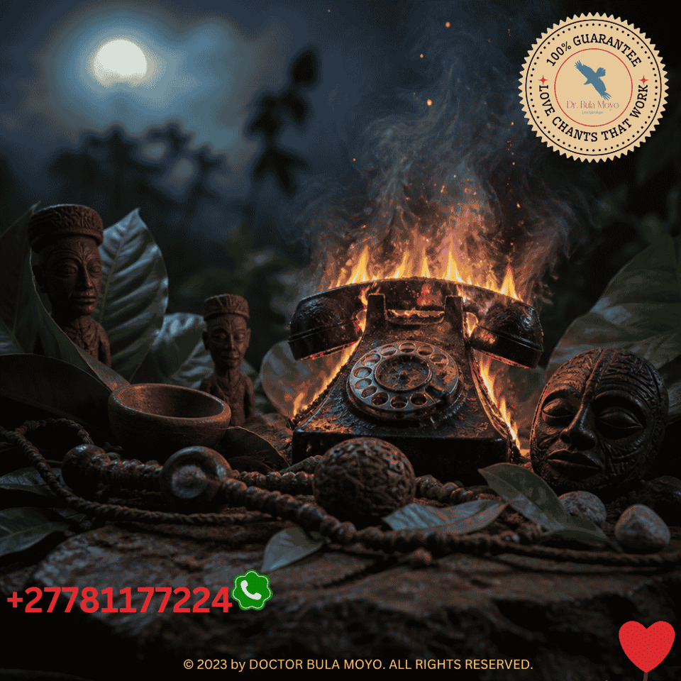 A serene, mystical scene showing ancestral ritual tools including handcrafted talismans, living green leaves, and burning telephone to the spirits under soft moonlight, evoking spiritual connectio