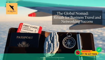 A sleek, leather travel folio containing a passport, a first-class boarding pass, and a high-end fountain pen. Resting on the passport is a piece of Blue Kyanite and a small, silver compass.