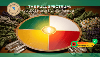 A traditional wooden medicine wheel divided into four colors Green, Gold, Red, and White. At the center of the wheel is a glowing human figure.