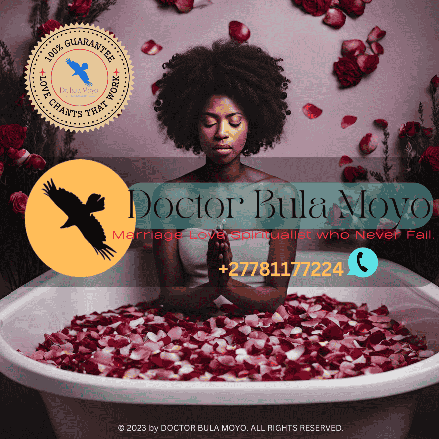 A woman meditating in a bath filled with rose petals and lavender, performing a love spell.