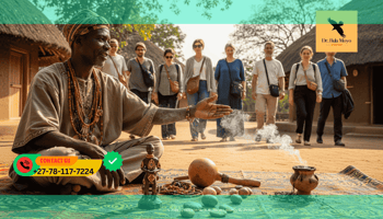 African Spiritual healer Dr. Moyo sitting at his mat, welcoming What to expect in a traditional healer consultation with Dr. Bula Moyo.