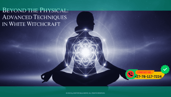 An ethereal image of a human silhouette in a deep meditative pose. Emerging from the chest is a brilliant, geometric pattern of white light (sacred geometry).