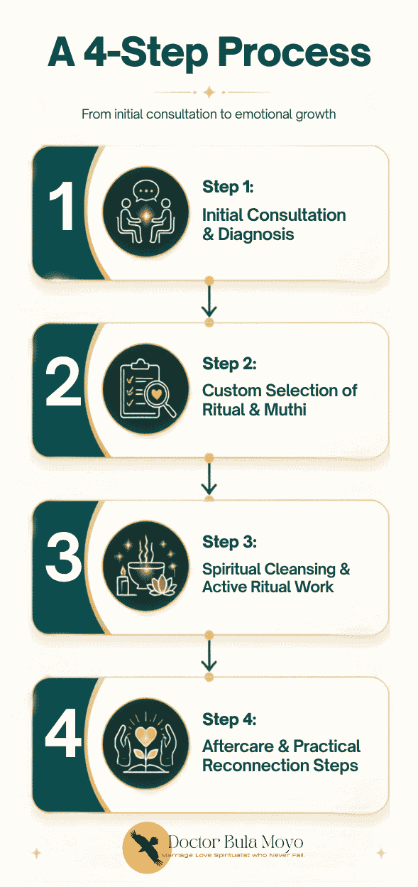 A flowchart diagram presented as a four-step sequence, where each step is contained within a rectangular box and connected to the next by a vertical arrow pointing downwards.
