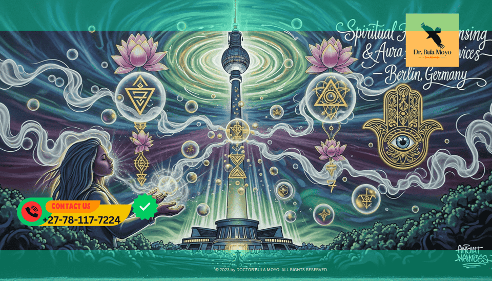 Berlin TV Tower or street art with spiritual overlay Spiritual house cleansing and aura healing services in Berlin, Germany.