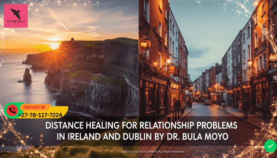 Cliffs of Moher or Dublin street with a warm overlay Distance healing for relationship problems in Ireland and Dublin by Dr. Bula Moyo.