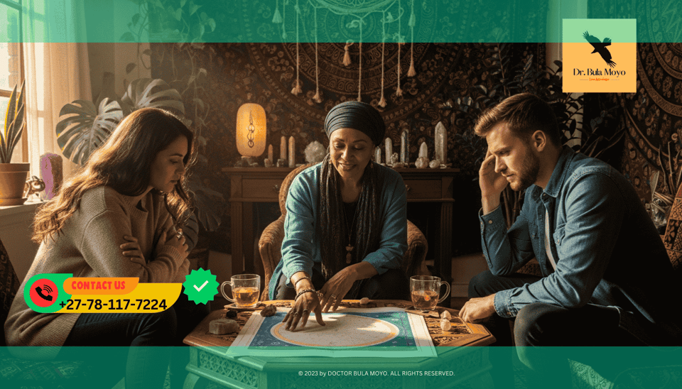 Couple fighting due to bad astrological compatibility, seeking spiritual advice from Dr. Bula Moyo.