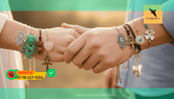 Couple holding hands with protective love talismans from different cultures (1)