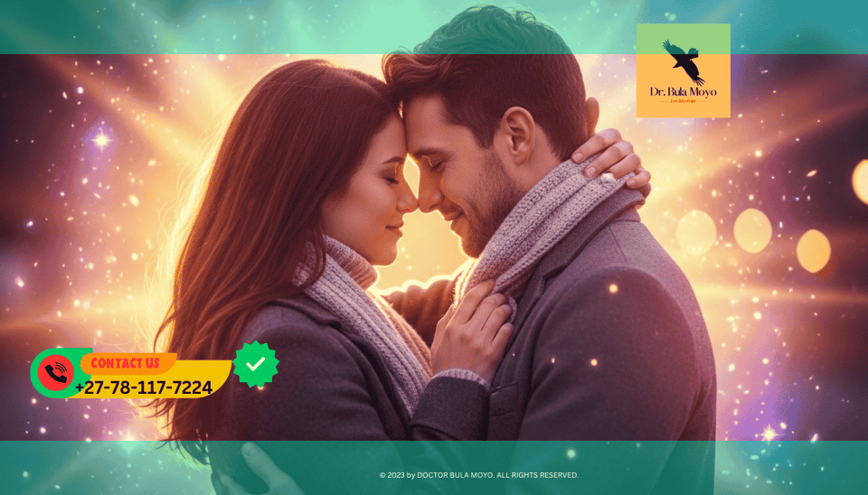 Couple reconnecting surrounded by glowing romantic aura