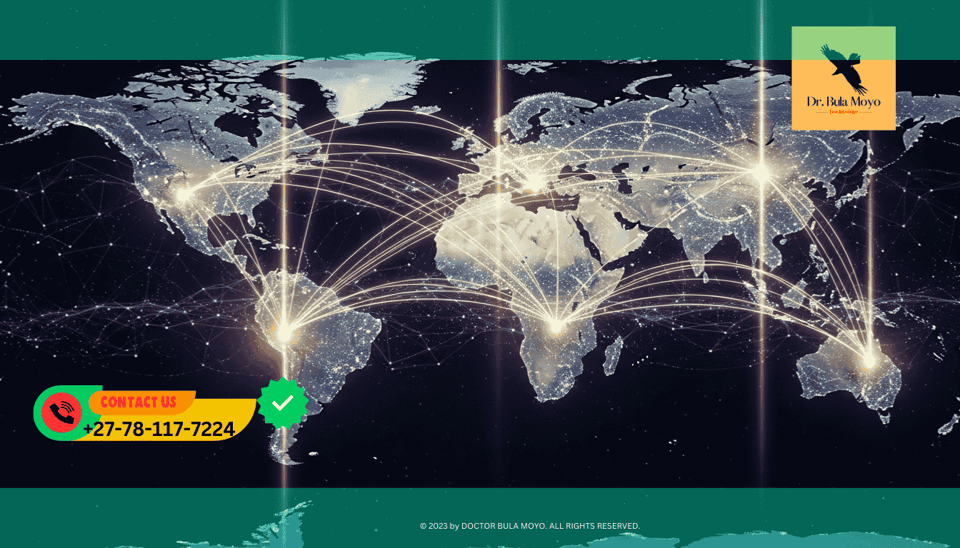 Digital connection or map with light beams How distance healing works across the world using spiritual energy and quantum connection