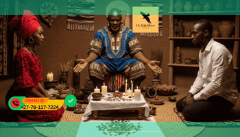 Doctor Bula Moyo blessing coins and candles during a couple prosperity ritual for wealth and emotional unity.