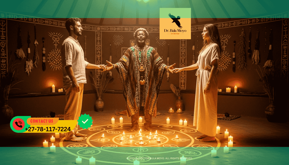 Doctor Bula Moyo guiding partners through the Golden Circle of Attraction ritual for wealth and love alignment.