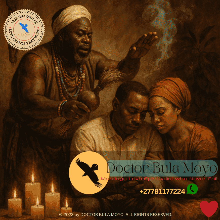 Doctor Bula Moyo performing a spiritual healing ritual to save a marriage