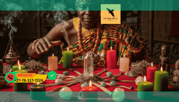 Doctor Bula Moyo performing a spiritual money and love attraction ritual with candles and crystals