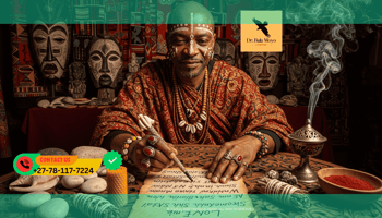 Doctor Bula Moyo performing written love spell ritual using sacred symbols and flame for attraction energy.