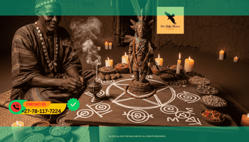 Doctor Bula Moyo preparing a sacred lust spell altar with herbs and protective symbols.