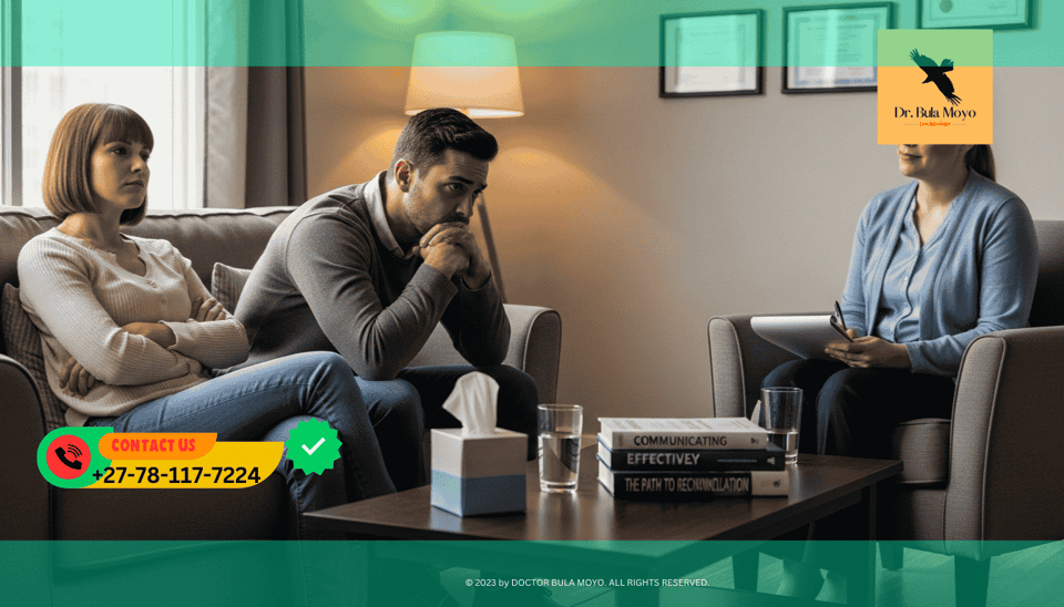 Frustrated couple sitting in marriage counseling, realizing therapy is not working for their relationship.