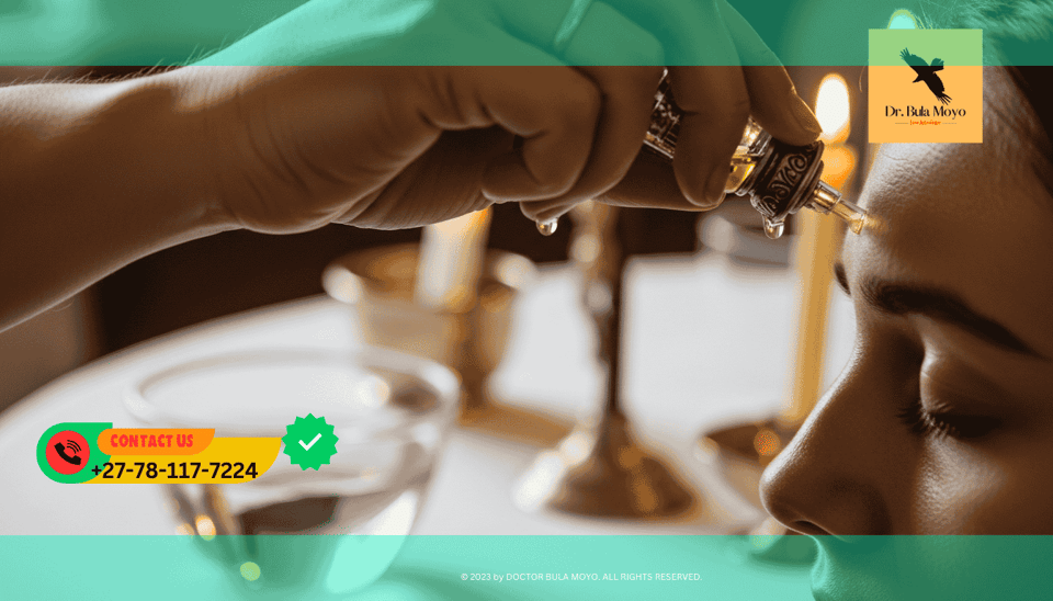 Hand anointing forehead with blessed oil during ceremony – using holy water and blessed oils ritual cleansing against hex (1)