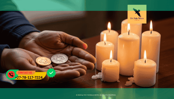 Hands holding two coins beside lit candles symbolizing financial peace and unity.