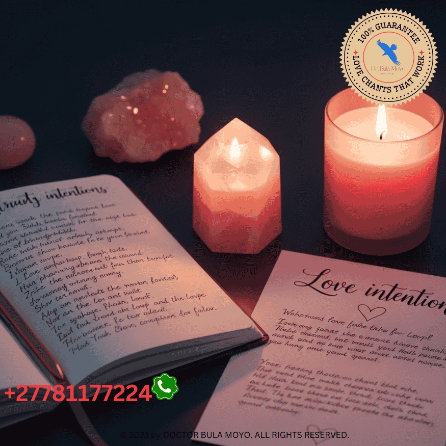 New moon altar with rose quartz, journal, pink candle, and a love intention letter under soft candlelight.-1