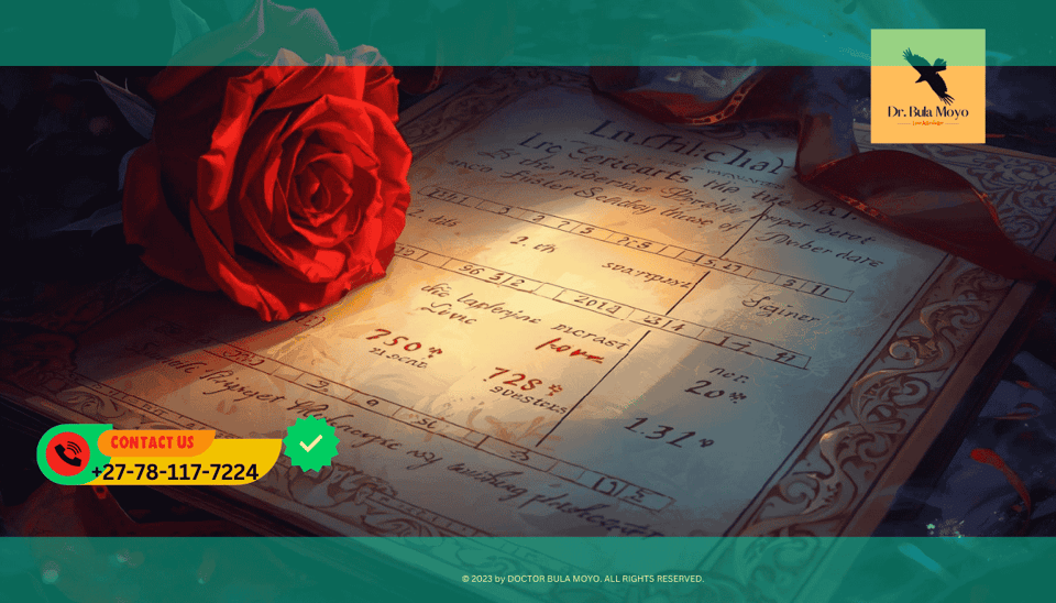 Numerologist writing on love chart with birth date calculator and red rose (1) (2)