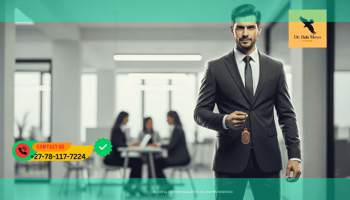 Person in a suit looking confident Spiritual protection for the workplace to stop jealousy and get promoted.