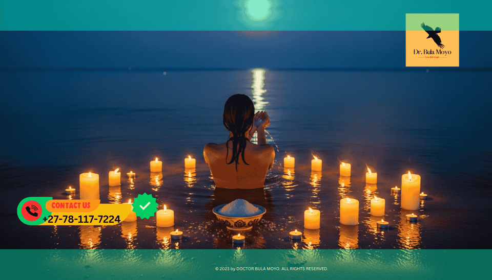 Relaxing spiritual salt water cleansing ritual with candles to remove negative energy.
