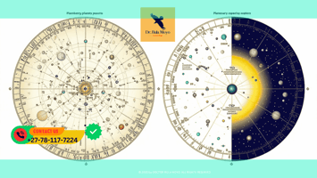 Side-by-side synastry chart showing planetary aspects between two partners.