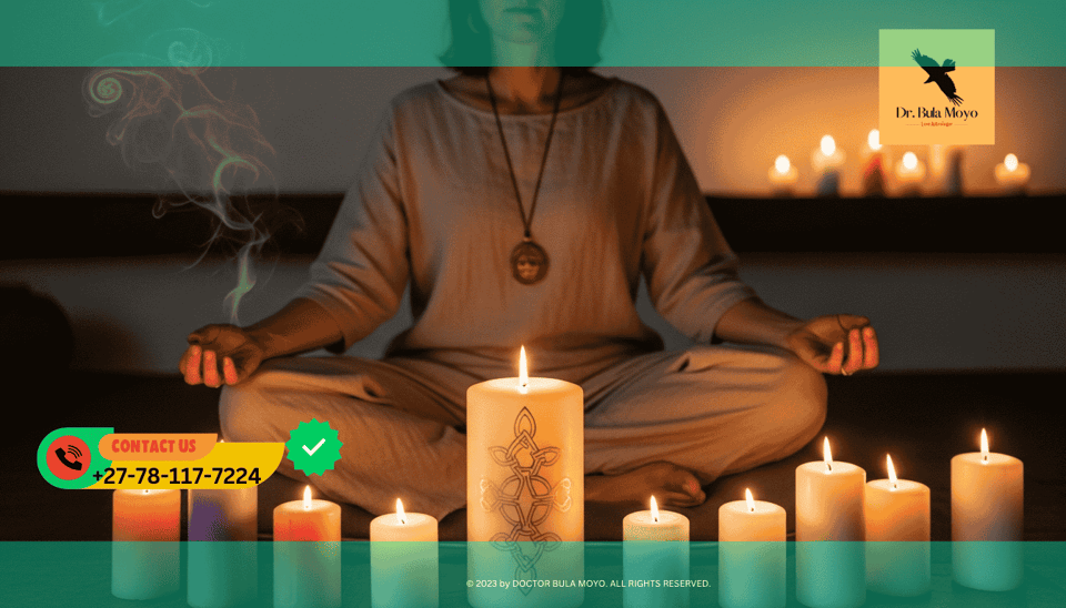 Spiritual healer meditating with candles symbolizing ethical use of passion spells and pure intention.