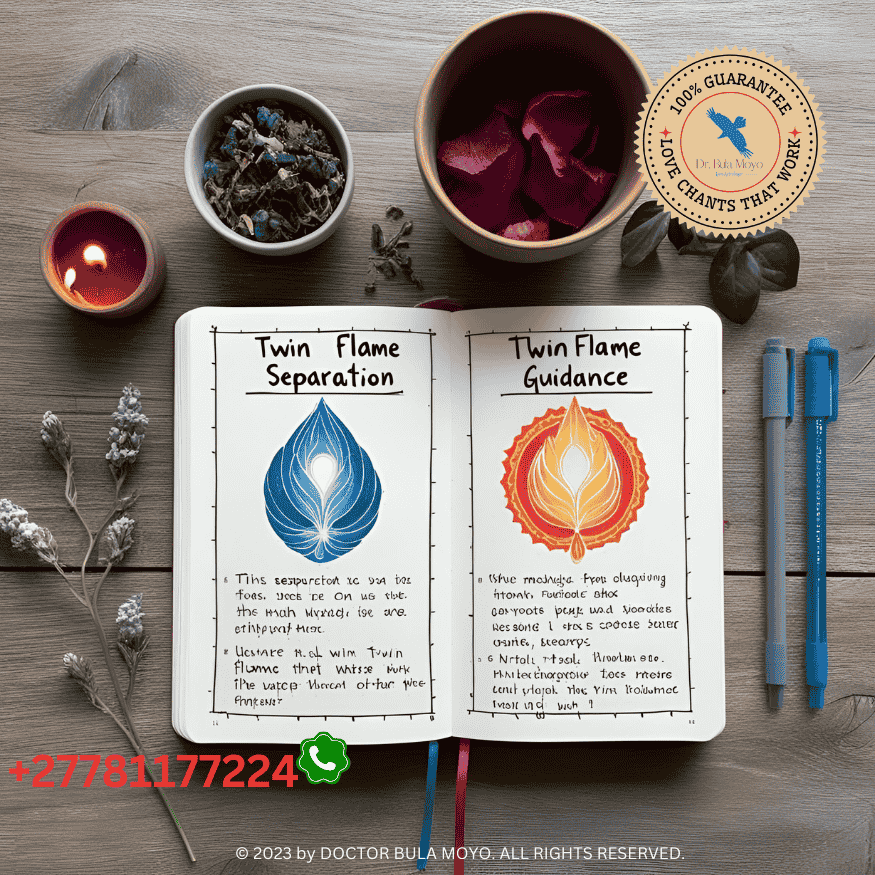 Spiritual journal open with notes about twin flame separation guidance (2)