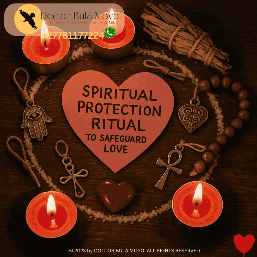 Spiritual protection ritual with candles and charms to safeguard love (1)