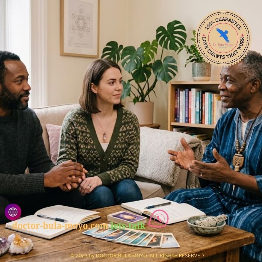Spiritual relationship and prosperity consultation for a UK couple exploring emotional healing and work-life balance