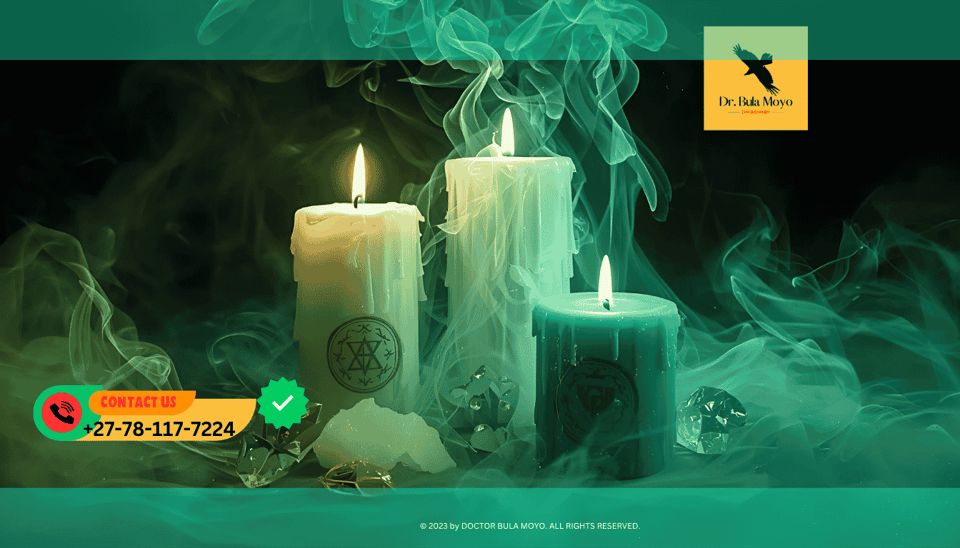 White and green candles with rose quartz and citrine used in a love spell to heal financial trust after betrayal