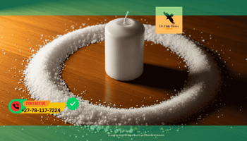 White candle and sea salt circle representing protection spell for healthy relationships.