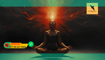 Woman meditating with red and gold aura symbolizing passion transformed into prosperity energy.