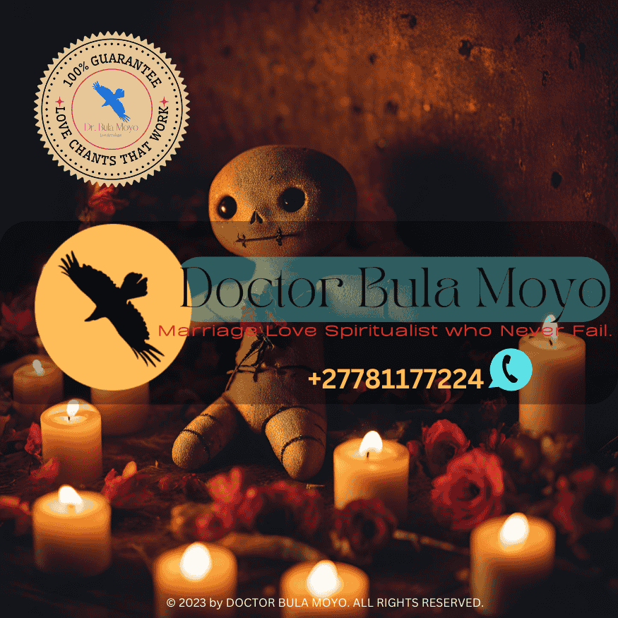 A Voodoo doll surrounded by candles and love offerings.