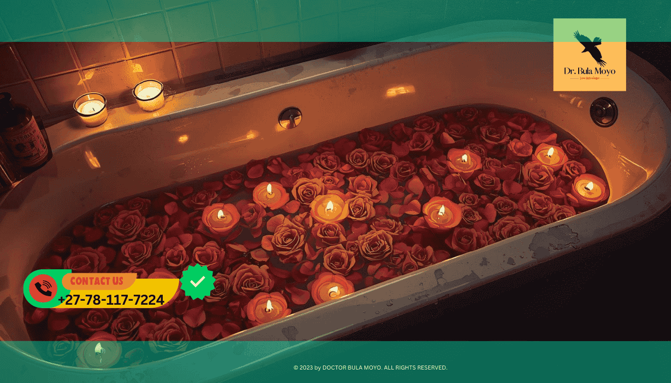 A candlelit rose bath with essential oils, used for love attraction. (3)