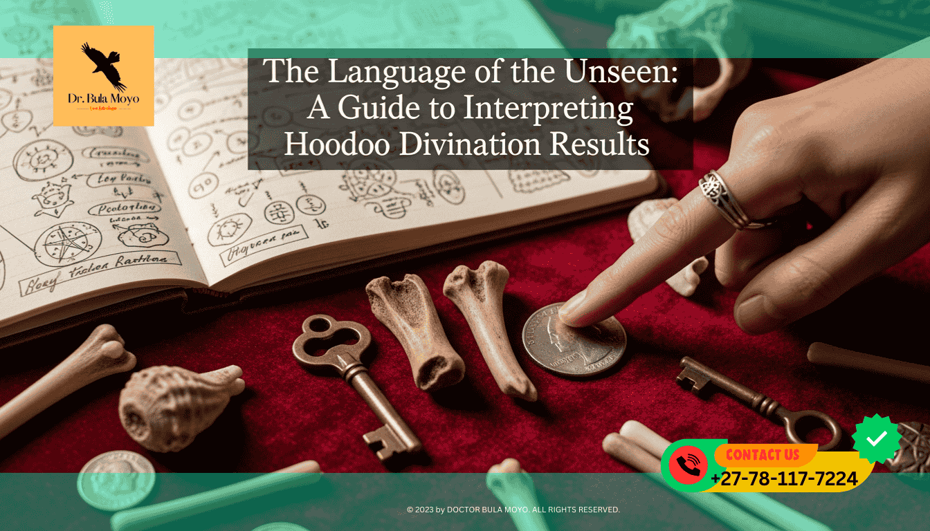 A close-up of a bone set scattered on a red cloth. A finger points to a specific cluster of objects—a key, a bone, and a coin—highlighting their proximity.