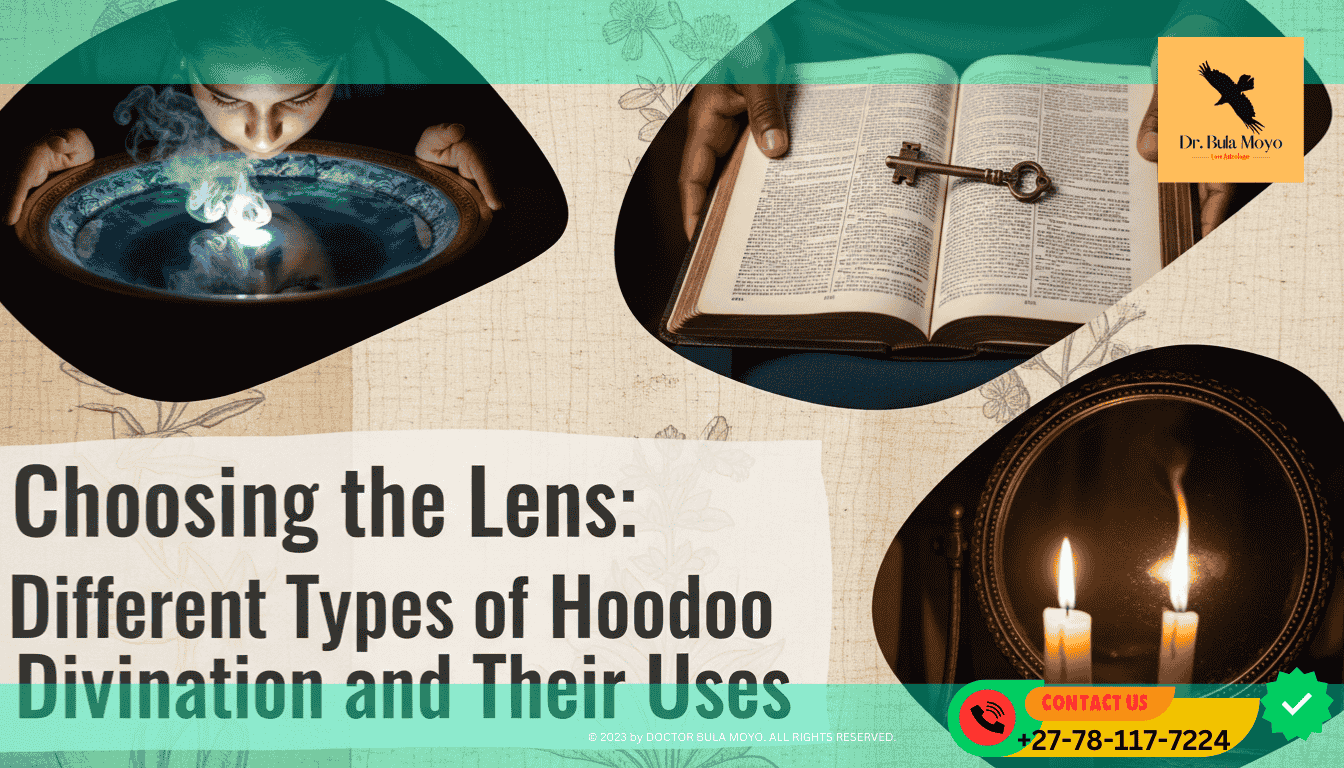 A collage showing a person peering into a bowl of blue-tinted water, a hand holding a Bible with a key protruding from it, and a lit candle reflecting in a mirror.