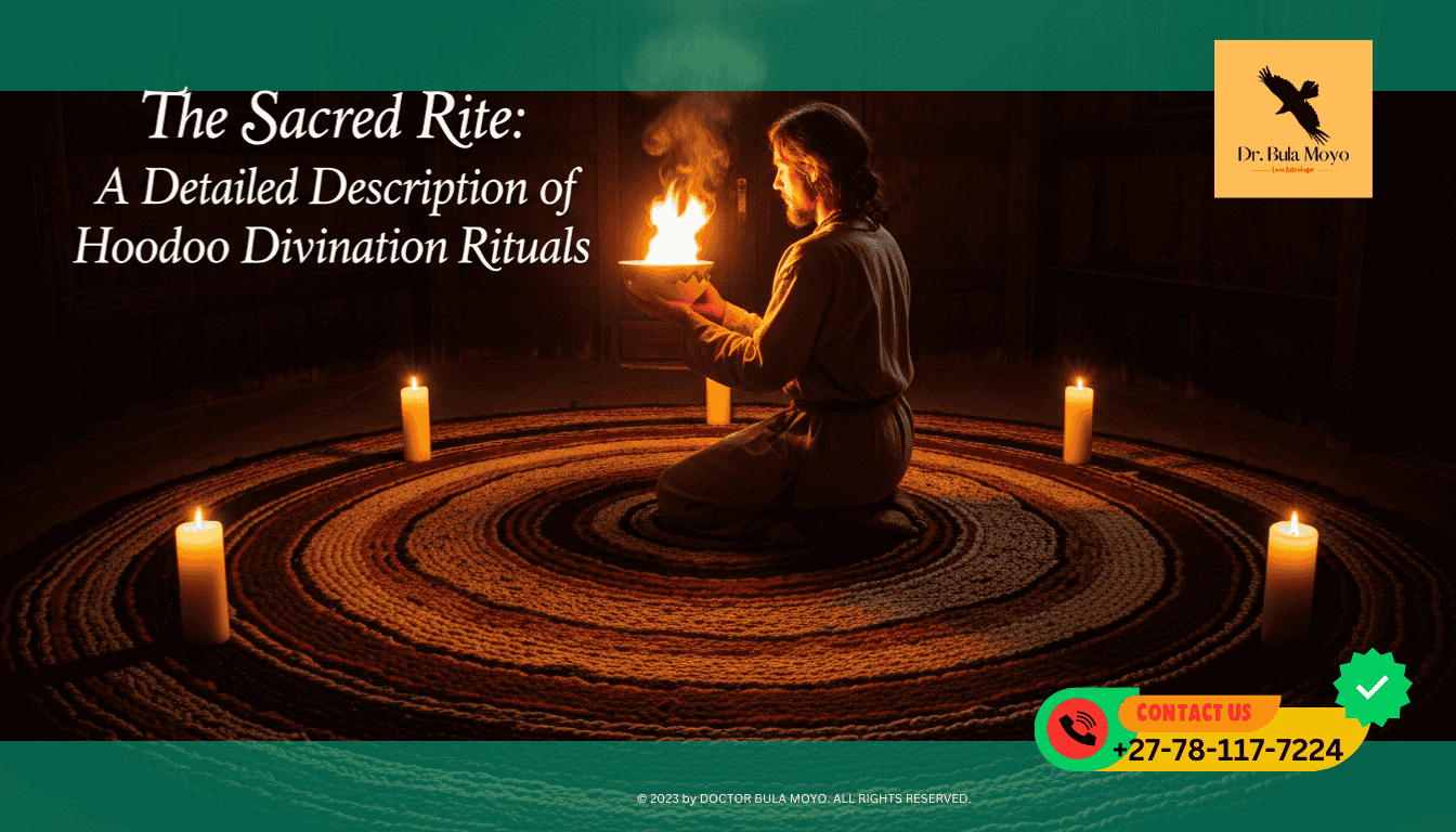 A dramatic, candlelit scene in a dim room. A large circular spirit mat is spread on the floor. In the center, a person is kneeling, holding a bowl of fire (Pyromancy).